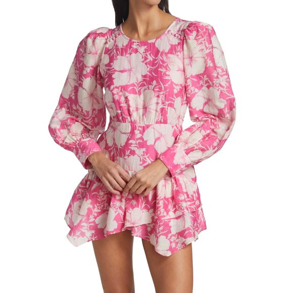 LoveShackFancy Teyana Floral Cotton-Silk Minidress pink fuschia size 8 - Picture 5 of 10